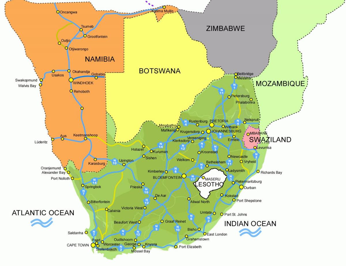 harta e Lesoto dhe afrika e jugut