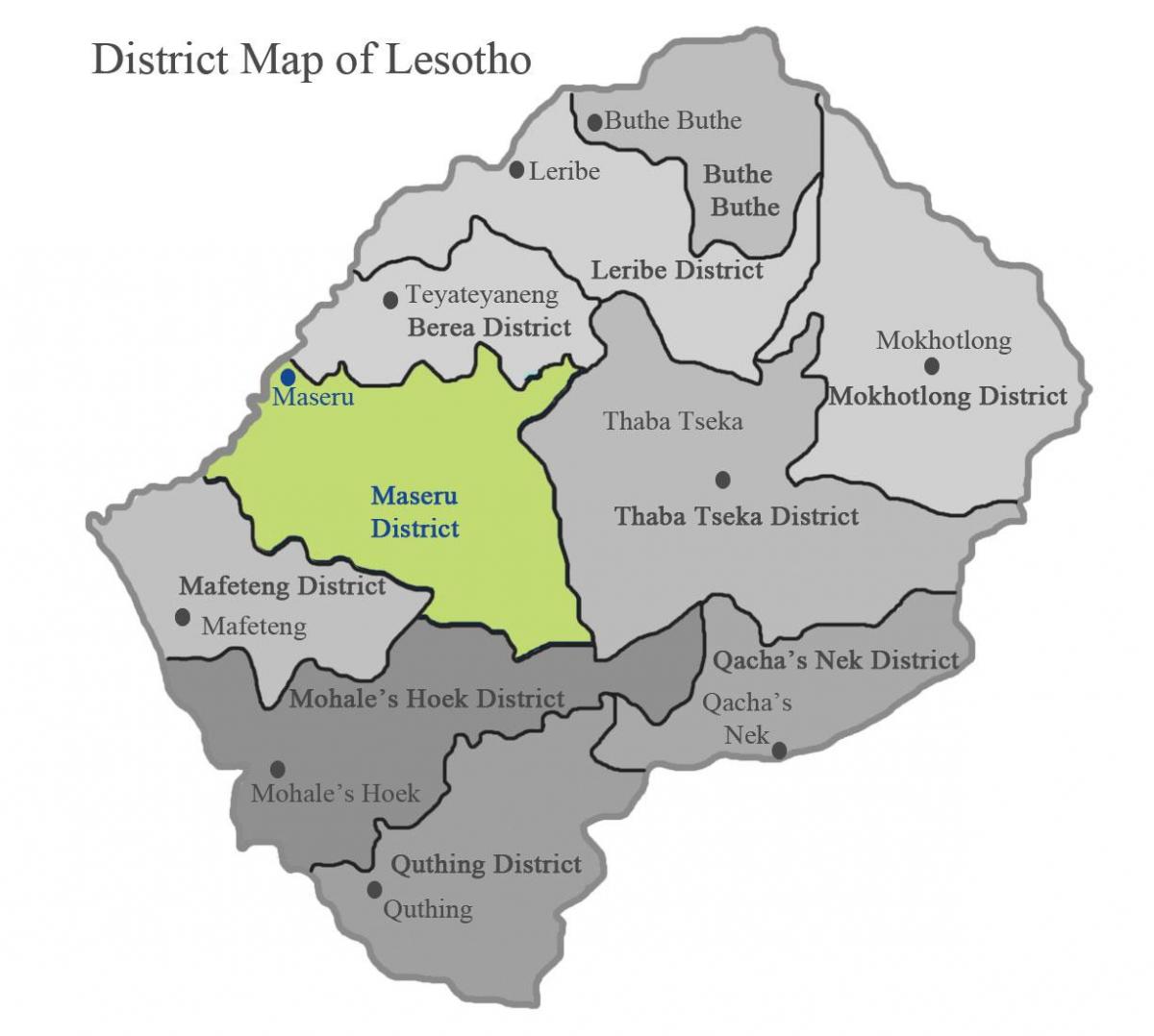 harta e Lesoto treguar rrethe